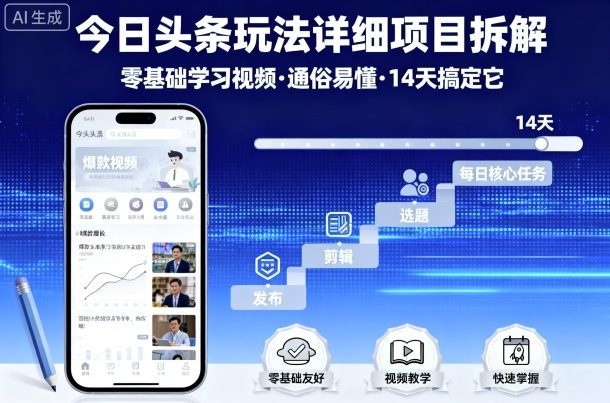今日头条玩法详细项目拆解，零基础学习视频 通俗易懂 14天搞定它-知行阁轻创网-分享网络赚钱项目-全网首发副业项目实操平台-副业创业项目网