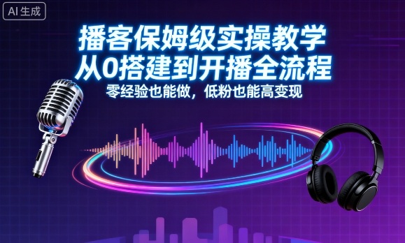 播客保姆级实操教学，从0搭建到开播全流程，零经验也能做，低粉也能高变现-知行阁轻创网-分享网络赚钱项目-全网首发副业项目实操平台-副业创业项目网