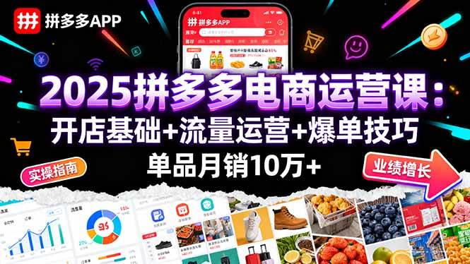 （16018期）2025拼多多电商运营课：开店基础+流量运营+爆单技巧，单品月销10万+-知行阁轻创网-分享网络赚钱项目-全网首发副业项目实操平台-副业创业项目网