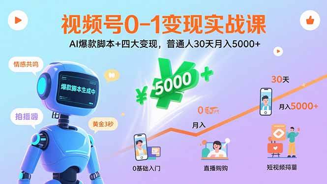 （15917期）视频号0-1变现实战课：AI爆款脚本+四大变现，普通人30天月入5000+-知行阁轻创网-分享网络赚钱项目-全网首发副业项目实操平台-副业创业项目网