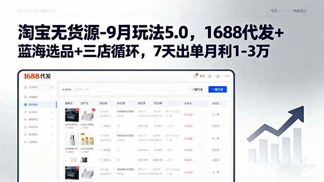 （15972期）淘宝无货源-9月玩法5.0，1688代发+蓝海选品+三店循环，7天出单月利1-3万-知行阁轻创网-分享网络赚钱项目-全网首发副业项目实操平台-副业创业项目网