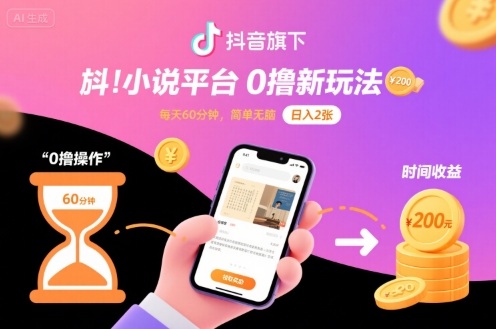 抖音旗下小说平台0撸新玩法，每天挂G60分钟，简单无脑，日入2张【揭秘】-知行阁轻创网-分享网络赚钱项目-全网首发副业项目实操平台-副业创业项目网