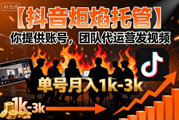 【抖音炬焰托管】你提供账号，团队代运营发视频，单号月入1k+【揭秘】-知行阁轻创网-分享网络赚钱项目-全网首发副业项目实操平台-副业创业项目网