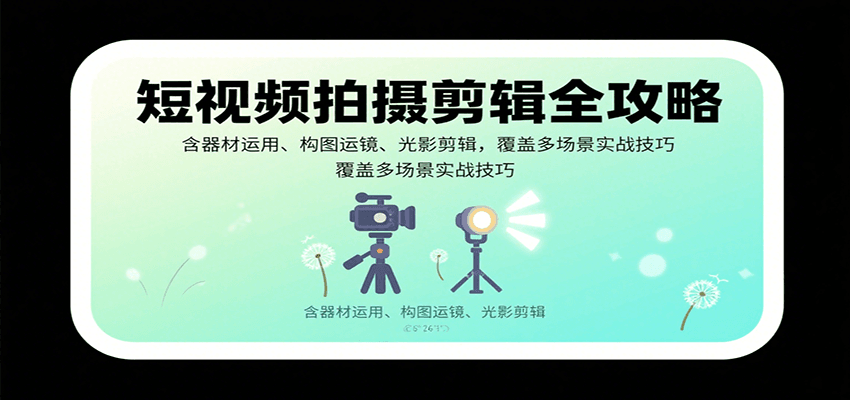 短视频拍摄剪辑全攻略：含器材运用、构图运镜、光影剪辑，覆盖多场景实战技巧-知行阁轻创网-分享网络赚钱项目-全网首发副业项目实操平台-副业创业项目网