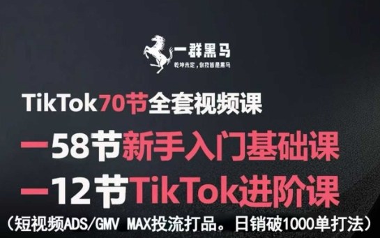 TikTok全套视频课，新手入门+进阶课，短视频ADS-GMV MAX投流打品，日销破1000单打法-知行阁轻创网-分享网络赚钱项目-全网首发副业项目实操平台-副业创业项目网