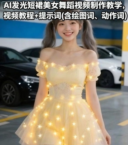 AI发光短裙美女舞蹈视频制作教学，视频教程+提示词(含绘图词、动作词)-知行阁轻创网-分享网络赚钱项目-全网首发副业项目实操平台-副业创业项目网