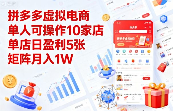 拼多多虚拟电商，单人可操作10家店，单店日盈利5张，矩阵月入1W+【揭秘】-知行阁轻创网-分享网络赚钱项目-全网首发副业项目实操平台-副业创业项目网