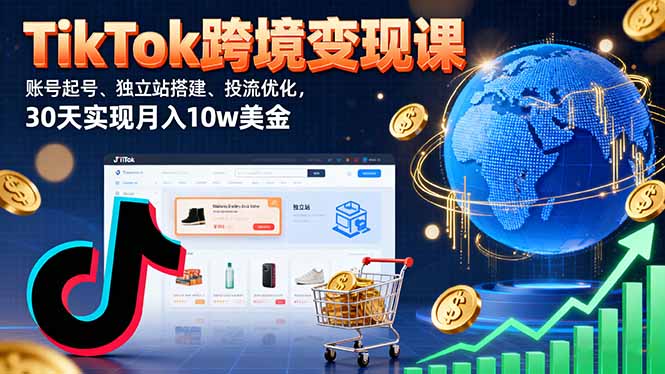 TikTok跨境变现课：账号起号、独立站搭建、投流优化，30天实现月入10w美金-知行阁轻创网-分享网络赚钱项目-全网首发副业项目实操平台-副业创业项目网