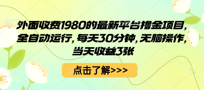 外面收费1980的最新平台撸金项目，全自动运行，每天30分钟，无脑操作，当天收益3张【揭秘】-知行阁轻创网-分享网络赚钱项目-全网首发副业项目实操平台-副业创业项目网