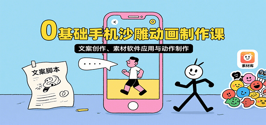 0基础手机沙雕动画制作课，文案创作、素材软件应用与动作制作-知行阁轻创网-分享网络赚钱项目-全网首发副业项目实操平台-副业创业项目网