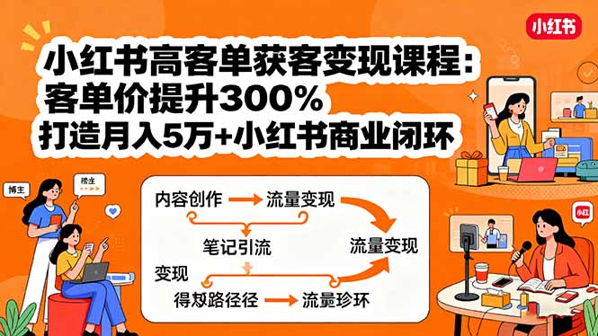 小红书高客单获客变现课程：客单价提升300%，打造月入10万+小红书商业闭环-知行阁轻创网-分享网络赚钱项目-全网首发副业项目实操平台-副业创业项目网