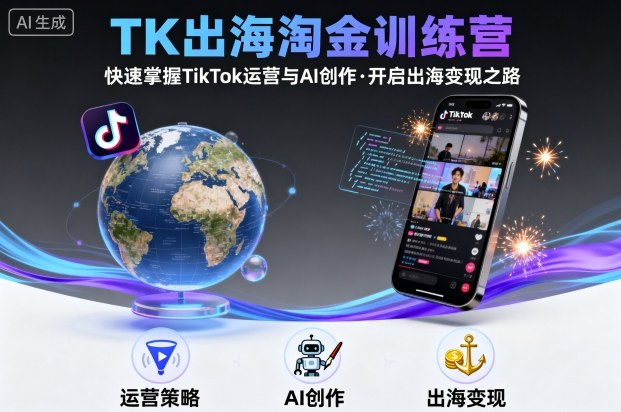 TK出海淘金训练营，助你快速掌握TikTok运营与AI创作，开启出海变现之路-知行阁轻创网-分享网络赚钱项目-全网首发副业项目实操平台-副业创业项目网
