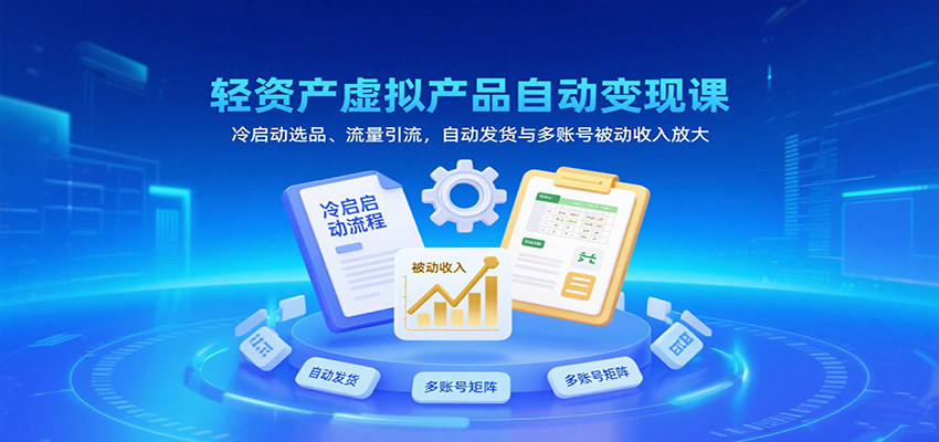 轻资产虚拟产品自动变现课，冷启动选品、流量引流，自动发货与多账号被动收入放大-知行阁轻创网-分享网络赚钱项目-全网首发副业项目实操平台-副业创业项目网