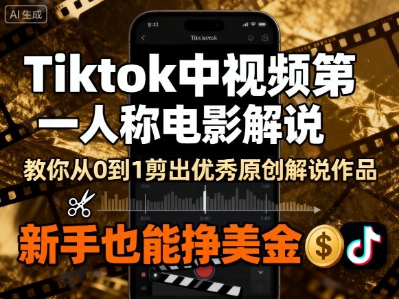 Tiktok中视频第一人称电影解说，教你从0到1剪出一个优秀的原创解说作品，新手也能挣美金-知行阁轻创网-分享网络赚钱项目-全网首发副业项目实操平台-副业创业项目网