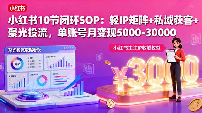 （16026期）小红书10节闭环SOP：轻IP矩阵+私域获客+聚光投流，单账号月变现5000-30000-知行阁轻创网-分享网络赚钱项目-全网首发副业项目实操平台-副业创业项目网