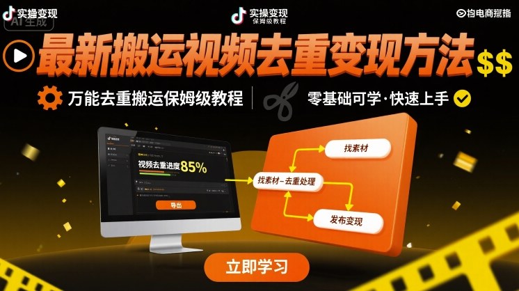 最新搬运视频去重变现方法，万能去重搬运保姆级教程-知行阁轻创网-分享网络赚钱项目-全网首发副业项目实操平台-副业创业项目网