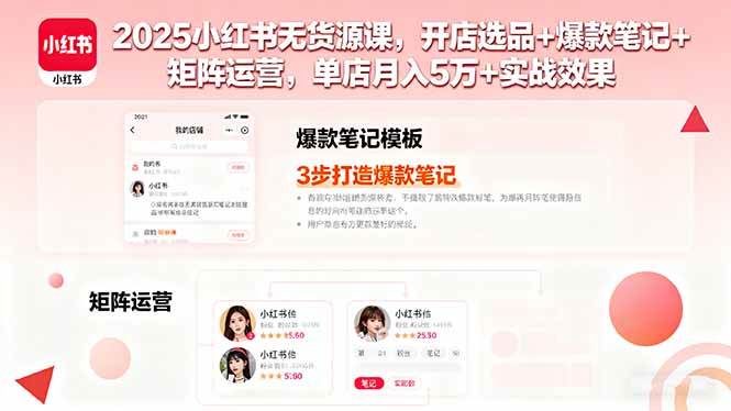 （16024期）2025小红书无货源课，开店选品+爆款笔记+矩阵运营，单店月入5万+实战效果-知行阁轻创网-分享网络赚钱项目-全网首发副业项目实操平台-副业创业项目网