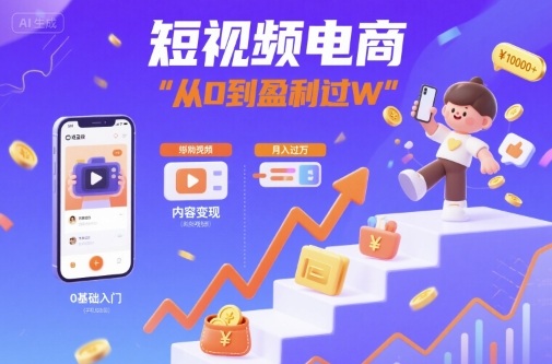 短视频电商：短视频变现从0到盈利过W-知行阁轻创网-分享网络赚钱项目-全网首发副业项目实操平台-副业创业项目网