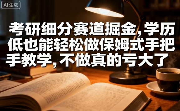 考研细分赛道掘金，日入1k+，学历低也能轻松做保姆式手把手教学，不做真的亏大了【揭秘】-知行阁轻创网-分享网络赚钱项目-全网首发副业项目实操平台-副业创业项目网