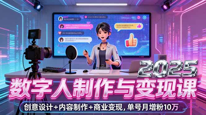 （16032期）2025数字人制作与变现课，创意设计+内容制作+商业变现，单号月增粉10万+-知行阁轻创网-分享网络赚钱项目-全网首发副业项目实操平台-副业创业项目网