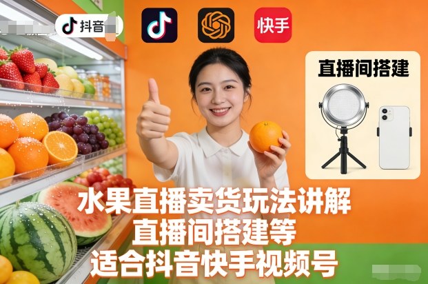 水果直播卖货玩法讲解、直播间搭建等,适合抖音快手视频号-知行阁轻创网-分享网络赚钱项目-全网首发副业项目实操平台-副业创业项目网