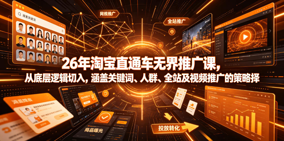 26年淘宝直通车无界推广课，从底层逻辑切入，涵盖关键词、人群、全站及视频推广的策略选择-知行阁轻创网-分享网络赚钱项目-全网首发副业项目实操平台-副业创业项目网