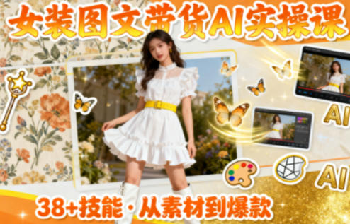 女装图文带货的AI实操课，覆盖38个实用技能，快速提升素材制作效率-知行阁轻创网-分享网络赚钱项目-全网首发副业项目实操平台-副业创业项目网