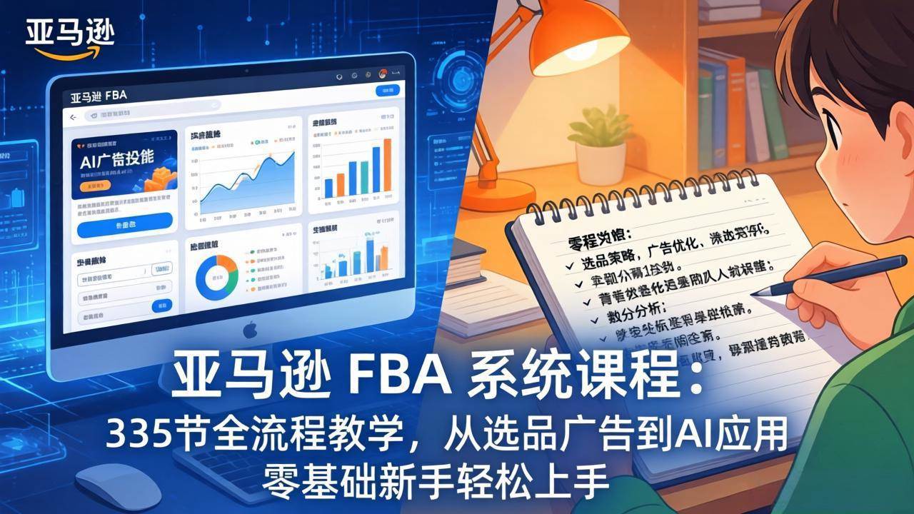 （17744期）亚马逊 FBA 系统课程（更新26年3月）335节全流程教学，从选品广告到AI应用，零基础新手轻松上手-知行阁轻创网-分享网络赚钱项目-全网首发副业项目实操平台-副业创业项目网
