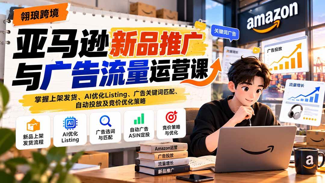 （21036期）亚马逊新品推广与广告流量运营课：掌握上架发货、AI优化Listing、广告关键词匹配、自动投放及竞价优化策略-知行阁轻创网-分享网络赚钱项目-全网首发副业项目实操平台-副业创业项目网