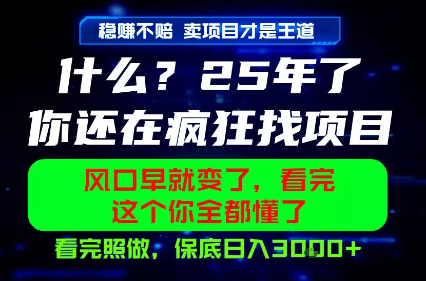 26年，请不要疯狂的找项目做了！卖项目才是真的稳賺不赔，看完照做，保底日入1k+【揭秘】-知行阁轻创网-分享网络赚钱项目-全网首发副业项目实操平台-副业创业项目网