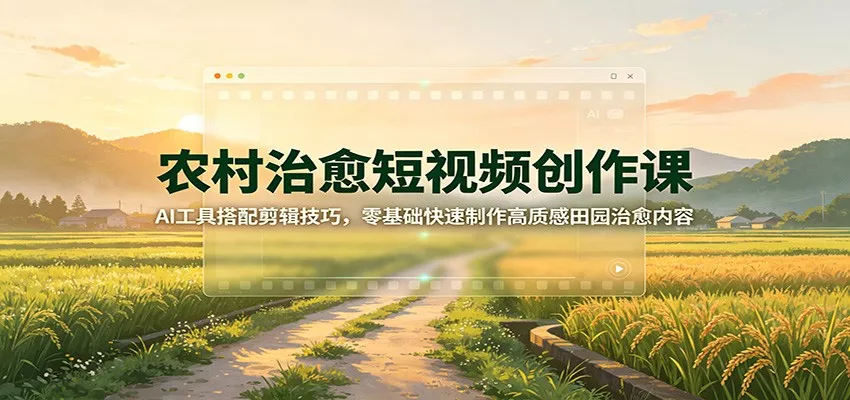 农村治愈短视频创作课:AI工具搭配剪辑技巧,零基础快速制作高质感田园治愈内容-知行阁轻创网-分享网络赚钱项目-全网首发副业项目实操平台-副业创业项目网