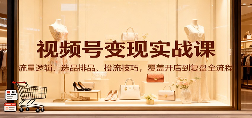 视频号变现实战课：流量逻辑、选品排品、投流技巧，覆盖开店到复盘全流程-知行阁轻创网-分享网络赚钱项目-全网首发副业项目实操平台-副业创业项目网