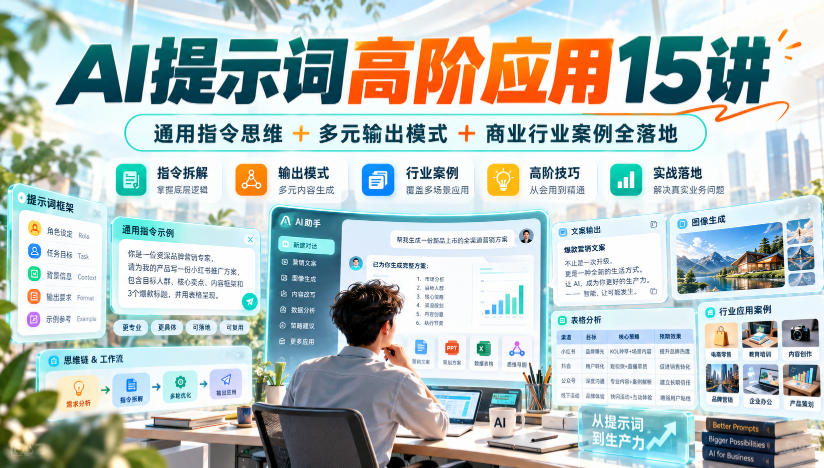 AI提示词高阶应用15讲｜通用指令思维+多元输出模式+商业行业案例全落地-知行阁轻创网-分享网络赚钱项目-全网首发副业项目实操平台-副业创业项目网