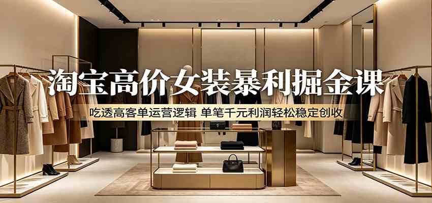 淘宝高价女装暴利掘金课：吃透高客单运营逻辑，单笔千元利润轻松稳定创收-知行阁轻创网-分享网络赚钱项目-全网首发副业项目实操平台-副业创业项目网