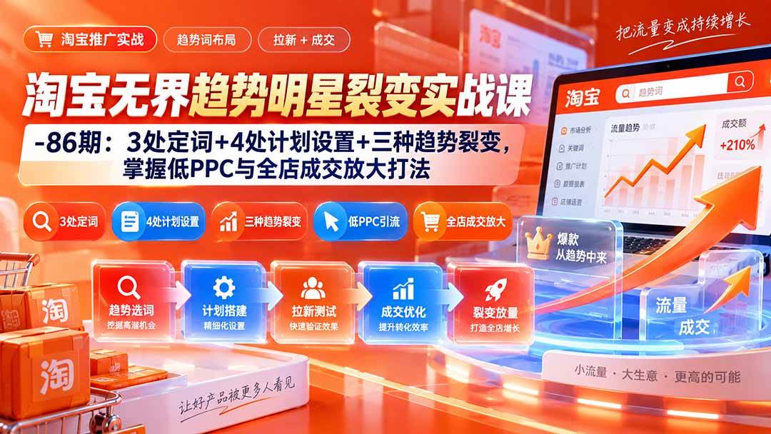 （20320期）淘宝无界趋势明星裂变实战课-86期：3处定词+4处计划设置+三种趋势裂变，掌握低PPC与全店成交放大打法-知行阁轻创网-分享网络赚钱项目-全网首发副业项目实操平台-副业创业项目网