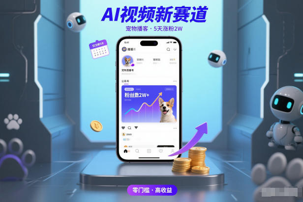 AI视频新赛道，宠物播客仅注册5天涨粉2W，收益非常可观-知行阁轻创网-分享网络赚钱项目-全网首发副业项目实操平台-副业创业项目网