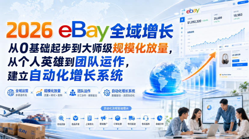 2026 eBay全域增长，从0基础起步到大师级规模化放量，从个人英雄到团队运作，建立自动化增长系统-知行阁轻创网-分享网络赚钱项目-全网首发副业项目实操平台-副业创业项目网