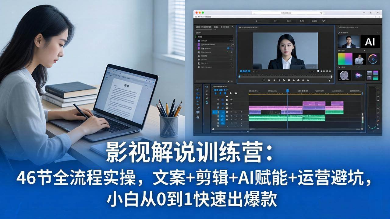 （18053期）影视解说特训营：46节全流程实操，文案+剪辑+AI赋能+运营避坑，小白从0到1快速出爆款-知行阁轻创网-分享网络赚钱项目-全网首发副业项目实操平台-副业创业项目网