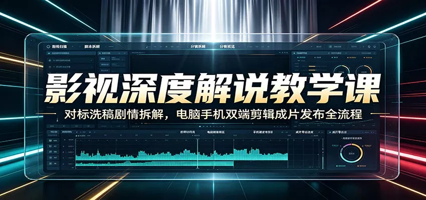 影视深度解说教学课：对标洗稿剧情拆解，电脑手机双端剪辑成片发布全流程-知行阁轻创网-分享网络赚钱项目-全网首发副业项目实操平台-副业创业项目网