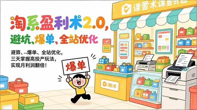 （17127期）淘系盈利术2.0，避坑、爆单、全站优化，三天掌握高投产玩法，实现月利润翻倍！-知行阁轻创网-分享网络赚钱项目-全网首发副业项目实操平台-副业创业项目网
