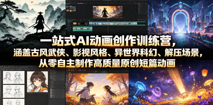 一站式AI动画创作训练营，涵盖古风武侠、影视风格、异世界科幻、解压场景，从零自主制作高质量原创短篇动画(更新)-知行阁轻创网-分享网络赚钱项目-全网首发副业项目实操平台-副业创业项目网