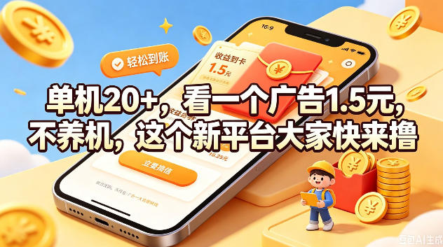 单机20+，看一个广告1.5米，不养机，这个新平台大家快来撸【揭秘】-知行阁轻创网-分享网络赚钱项目-全网首发副业项目实操平台-副业创业项目网