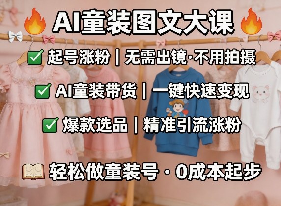 AI童装图文剪辑，某社群童装图文大课，起号涨粉、AI童装带货、爆款选品，无需出镜和拍摄-知行阁轻创网-分享网络赚钱项目-全网首发副业项目实操平台-副业创业项目网