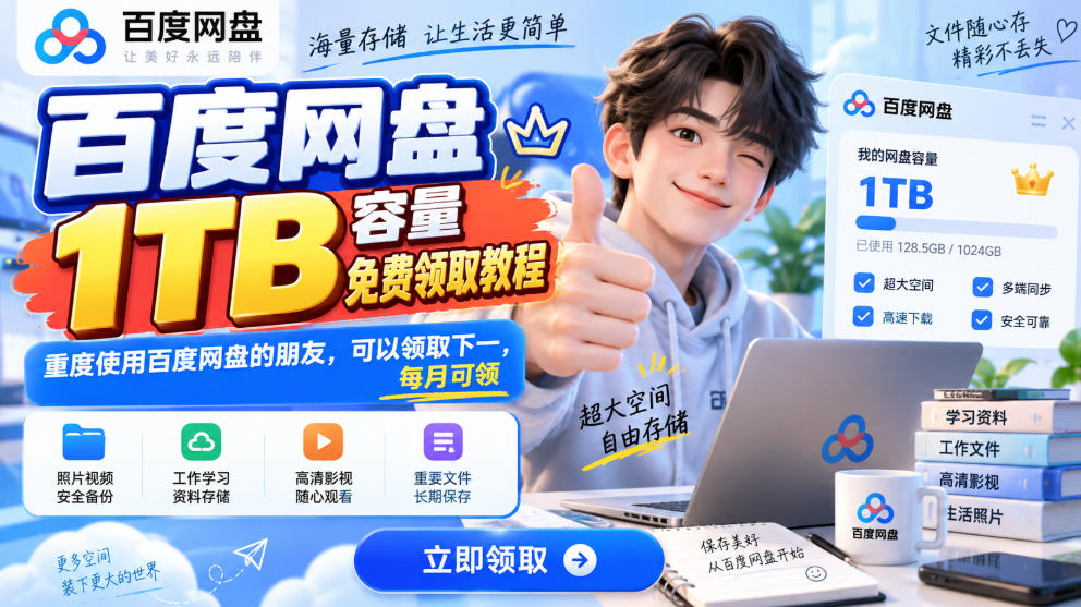 百度网盘1TB容量免费领取教程，重度使用百度网盘的朋友，可以领取下一，每月可领-知行阁轻创网-分享网络赚钱项目-全网首发副业项目实操平台-副业创业项目网