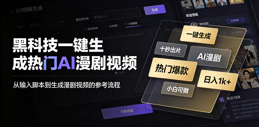 黑科技一键生成热门AI漫剧视频，十秒钟即可搞定，小白也能日入1k+【揭秘】-知行阁轻创网-分享网络赚钱项目-全网首发副业项目实操平台-副业创业项目网
