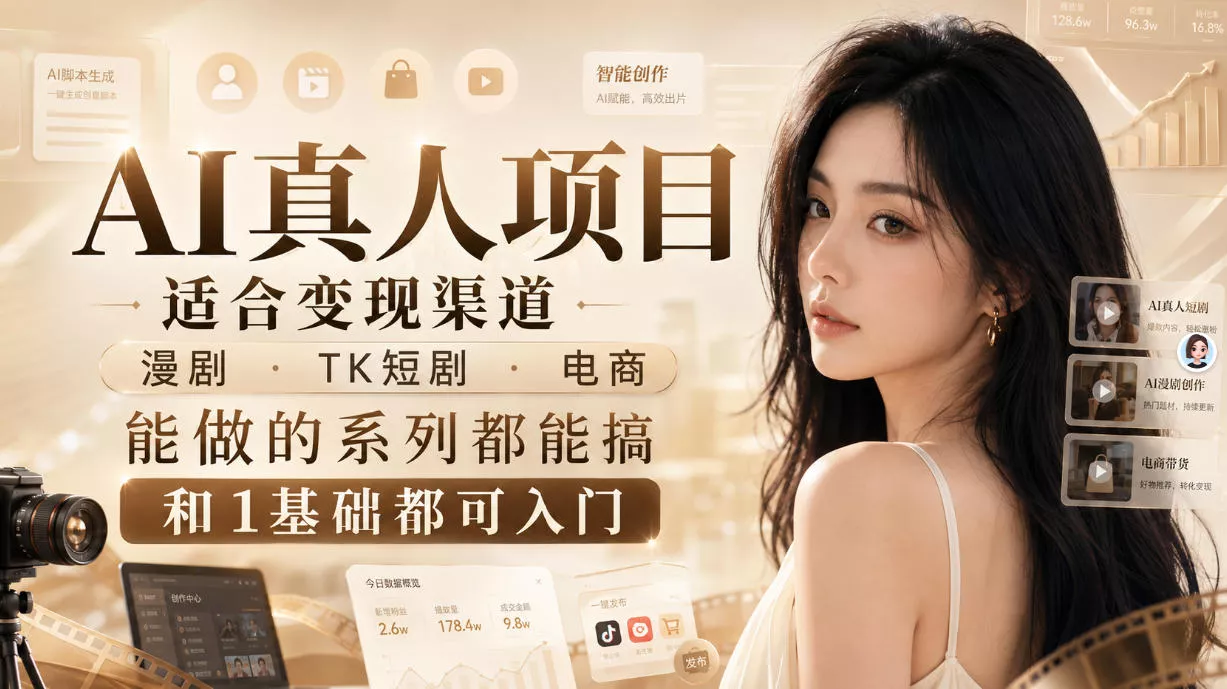 AI真人项目,适合变现渠道,漫剧,TK短剧,电商,能做的系列都能搞,0和1基础都可入门 AI真人项目,适合变现渠道,漫剧,TK短剧,电商,能做的系列都能搞,0和1基础都可入门