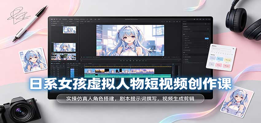 日系女孩虚拟人物短视频创作课：实操仿真人角色搭建，剧本提示词撰写，视频生成剪辑-知行阁轻创网-分享网络赚钱项目-全网首发副业项目实操平台-副业创业项目网
