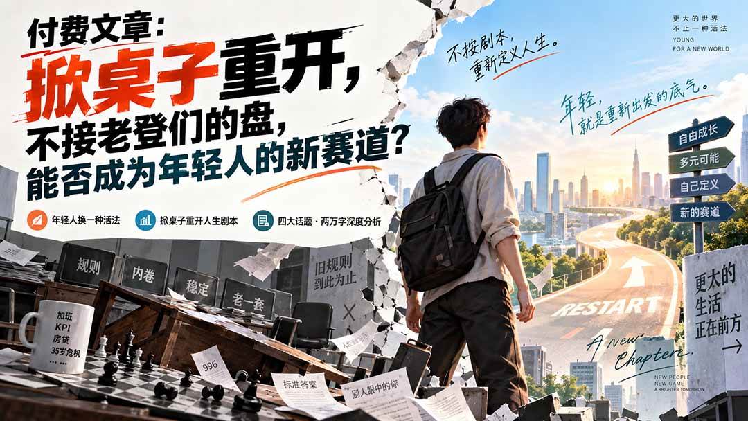 (20557期)付费文章:掀桌子重开,不接老登们的盘,能否成为年轻人的新赛道?-知行阁轻创网-分享网络赚钱项目-全网首发副业项目实操平台-副业创业项目网