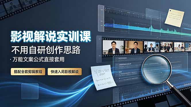 影视解说实训课：不用自研创作思路，万能文案公式直接套用，搭配全套剪辑教程，快速入局影视解说-知行阁轻创网-分享网络赚钱项目-全网首发副业项目实操平台-副业创业项目网