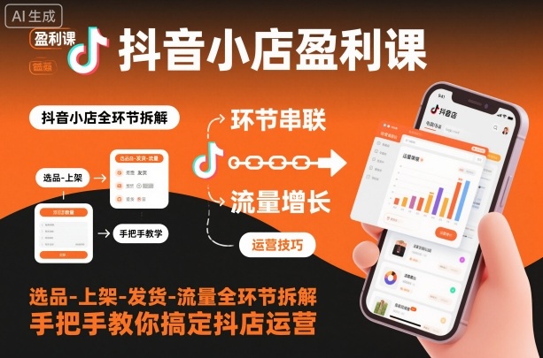 抖音小店盈利课-选品-上架-发货-流量全环节拆解，手把手教你搞定抖店运营-知行阁轻创网-分享网络赚钱项目-全网首发副业项目实操平台-副业创业项目网